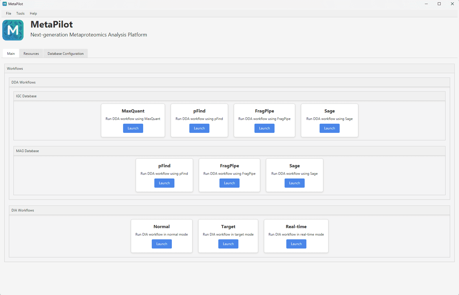 MetaPilot desktop application main interface